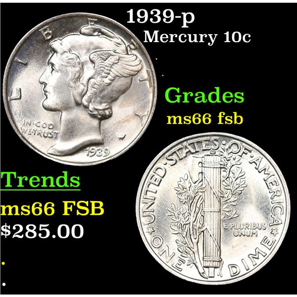 1939-p Mercury Dime 10c Grades GEM+ FSB