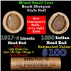 Image 1 : Mixed small cents 1c orig shotgun roll, 1917-S Wheat Cent, 1890 Indian Cent other end, Brinks Wrappe