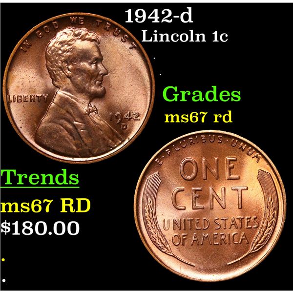 1942-d Lincoln Cent 1c Grades GEM++ Unc RD
