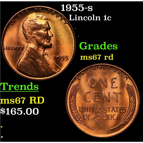 1955-s Lincoln Cent 1c Grades GEM++ Unc RD