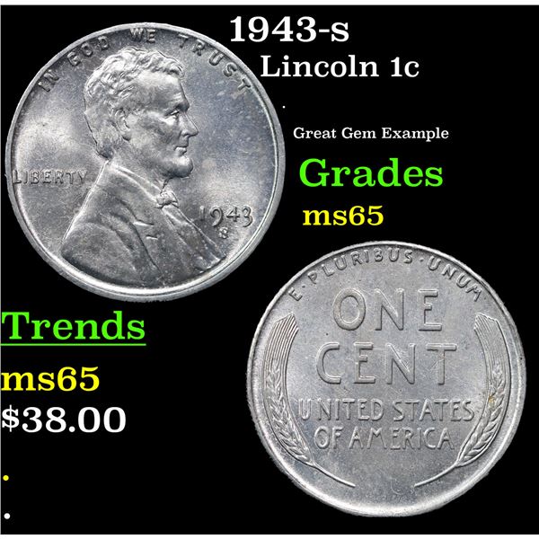 1943-s Lincoln Cent 1c Grades GEM Unc