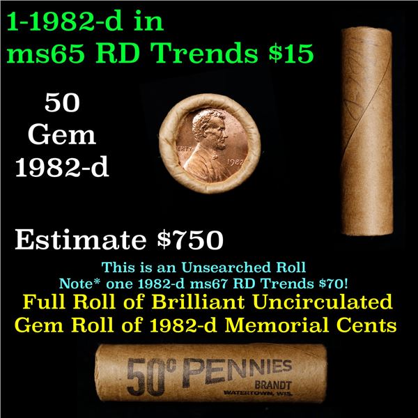 Shotgun Lincoln 1c roll, 1982-d 50 pcs Brandt Wrapper.