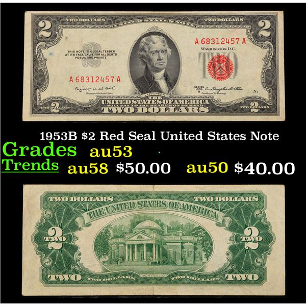 1953B $2 Red Seal United States Note Grades Select AU