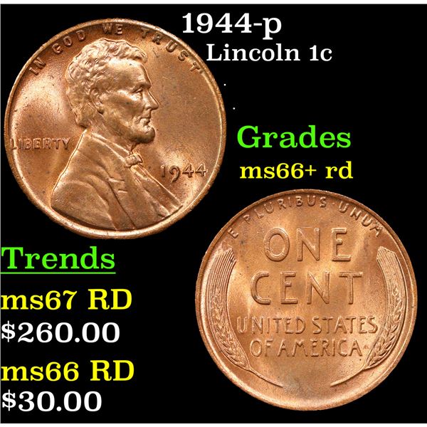 1944-p Lincoln Cent 1c Grades GEM++ RD