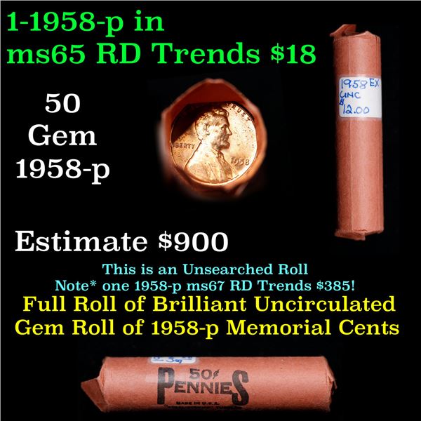 Shotgun Lincoln 1c roll, 1958-p 50 pcs Steel Strong Wrapper