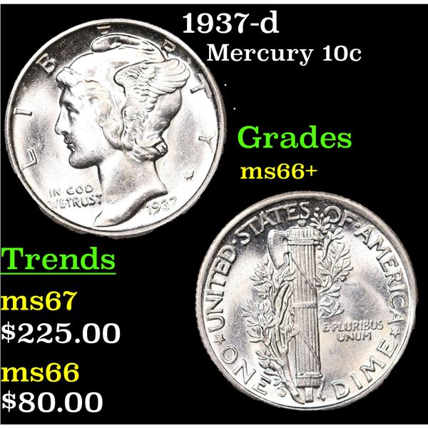 1937-d Mercury Dime 10c Grades GEM++ Unc