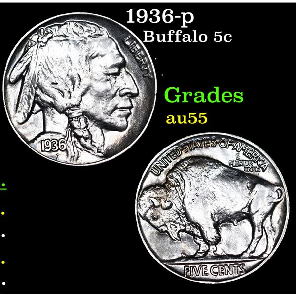 1936-p Buffalo Nickel 5c Grades Choice AU