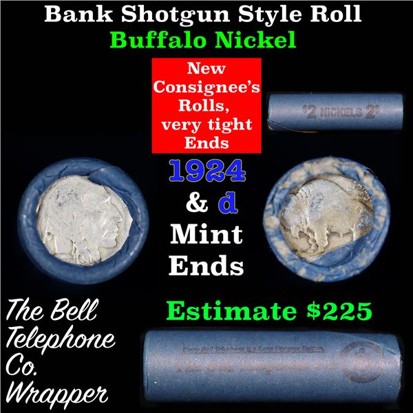 Buffalo Nickel Shotgun Roll in Old Bank Style 'Bell Telephone'  Wrapper 1924 & D Mint Ends