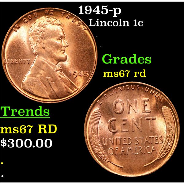 1945-p Lincoln Cent 1c Grades GEM++ Unc RD