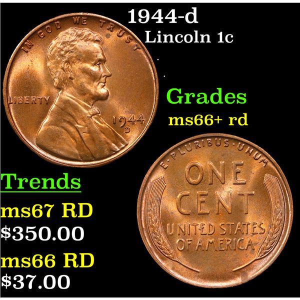 1944-d Lincoln Cent 1c Grades GEM++ RD
