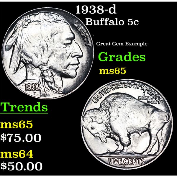 1938-d Buffalo Nickel 5c Grades GEM Unc
