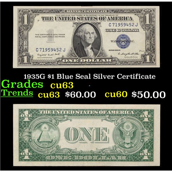 1935G $1 Blue Seal Silver Certificate Grades Select CU
