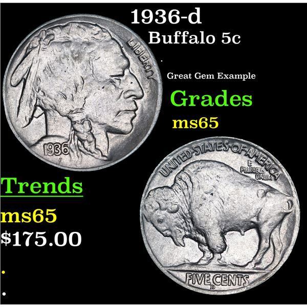 1936-d Buffalo Nickel 5c Grades GEM Unc