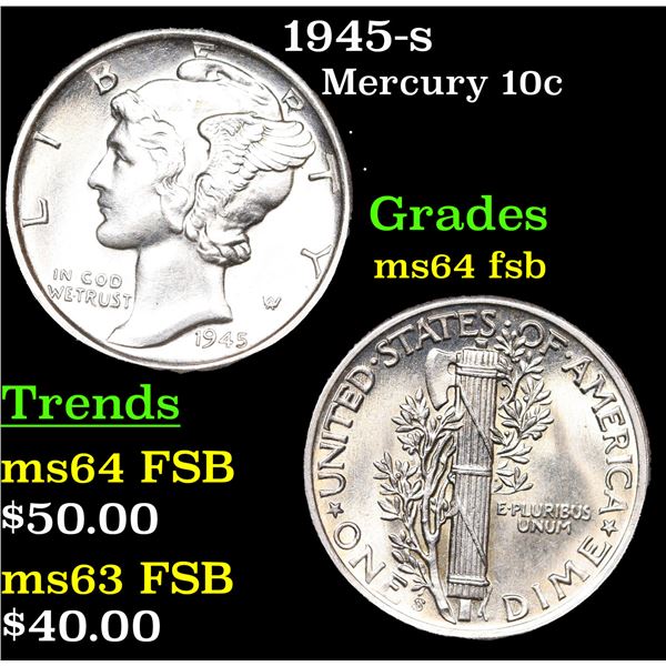 1945-s Mercury Dime 10c Grades Choice Unc FSB