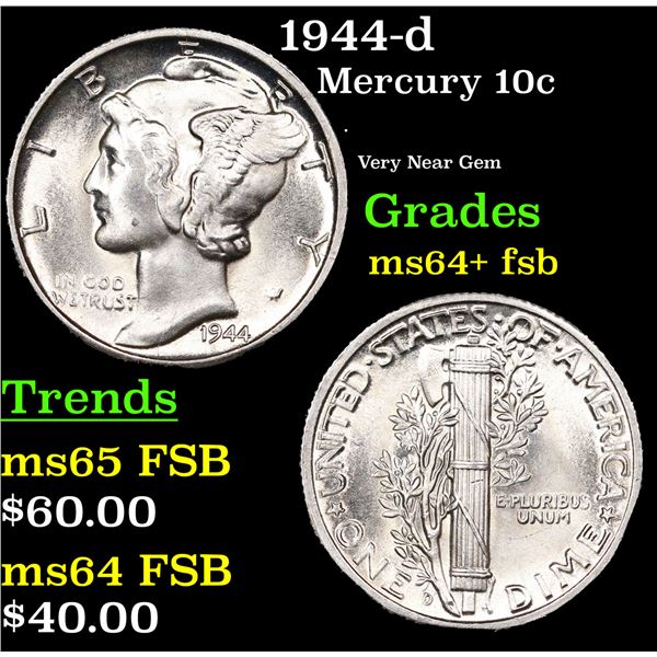 1944-d Mercury Dime 10c Grades Choice Unc+ FSB