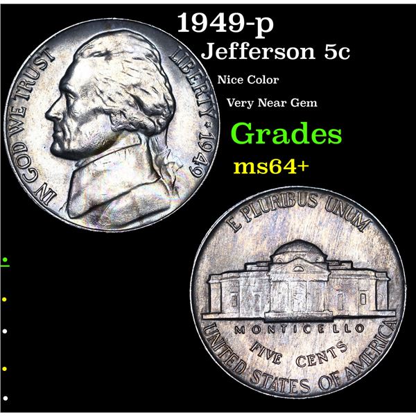 1949-p Jefferson Nickel 5c Grades Choice+ Unc