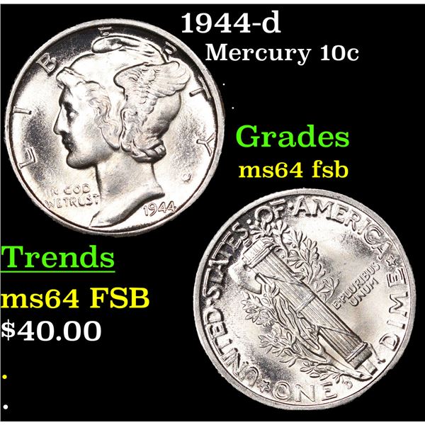 1944-d Mercury Dime 10c Grades Choice Unc FSB