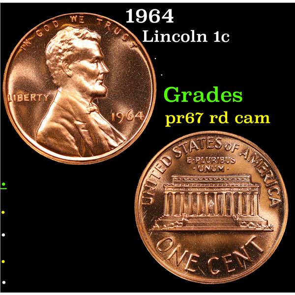 Proof 1964 Lincoln Cent 1c Grades Gem++ Proof Red Cameo