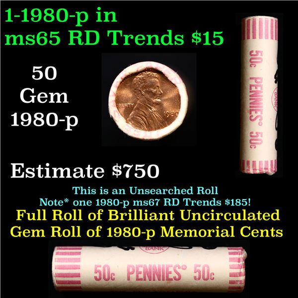Shotgun Lincoln 1c roll, 1980-p 50 pcs The Philadelphia National Bank Wrapper.