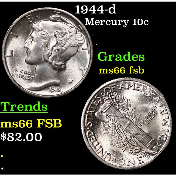 1944-d Mercury Dime 10c Grades GEM+ FSB