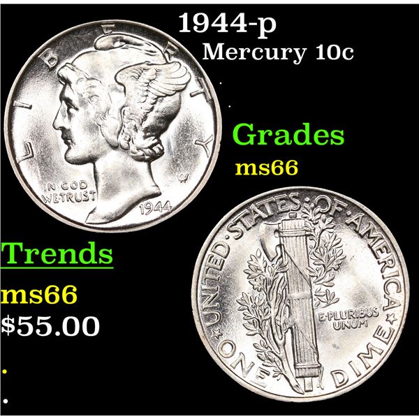 1944-p Mercury Dime 10c Grades GEM+ Unc