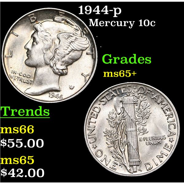 1944-p Mercury Dime 10c Grades GEM+ Unc