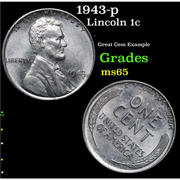 1943-p Lincoln Cent 1c Grades GEM Unc
