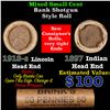 Image 1 : Mixed small cents 1c orig shotgun roll, 1918-S Wheat Cent, 1897 Indian Cent other end, Brinks Wrappe