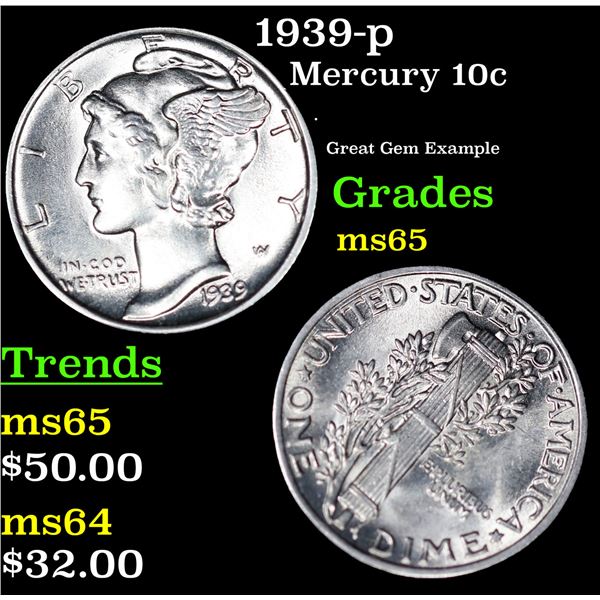 1939-p Mercury Dime 10c Grades GEM Unc