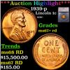 Image 1 : ***Auction Highlight*** 1939-p Lincoln Cent 1c Graded ms67+ rd By SEGS (fc)