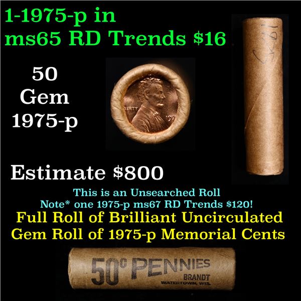 Shotgun Lincoln 1c roll, 1975-p 50 pcs Brandt Wrapper.