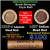 Image 1 : Mixed small cents 1c orig shotgun roll, 1919-S Wheat Cent, 1897 Indian Cent other end, Brinks Wrappe