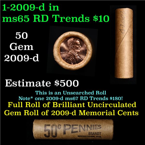 Shotgun Lincoln 1c roll, 2009-d 50 pcs Brandt Wrapper.