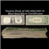 Variety Pack of 100 1935-1957 $1 Blue Seal Silver Certificates Grades ng