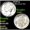 Image 1 : 1939-p Mercury Dime 10c Grades GEM++ Unc