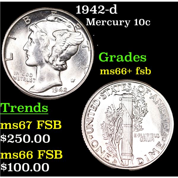 1942-d Mercury Dime 10c Grades GEM++ FSB
