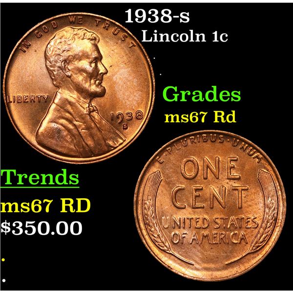 1938-s Lincoln Cent 1c Grades GEM++ Unc RD