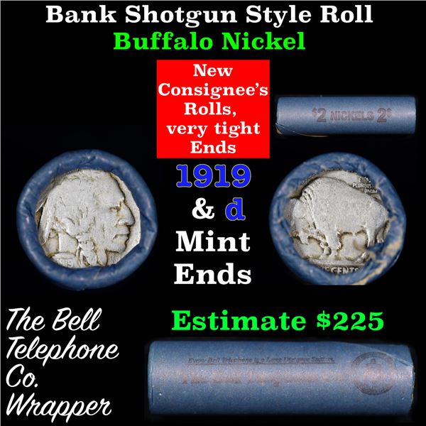 Buffalo Nickel Shotgun Roll in Old Bank Style 'Bell Telephone'  Wrapper 1919 & D Mint Ends