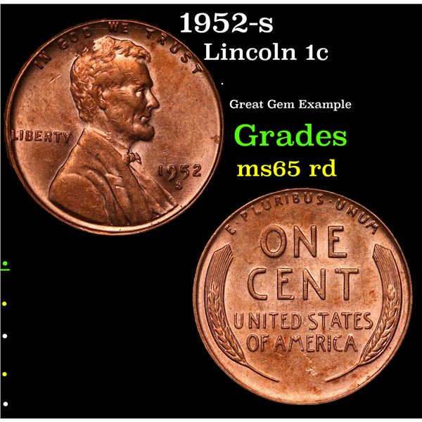 1952-s Lincoln Cent 1c Grades GEM Unc RD