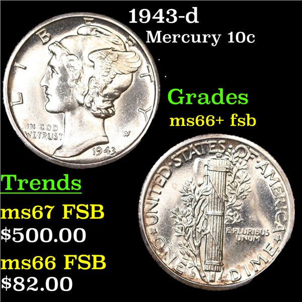 1943-d Mercury Dime 10c Grades GEM++ FSB