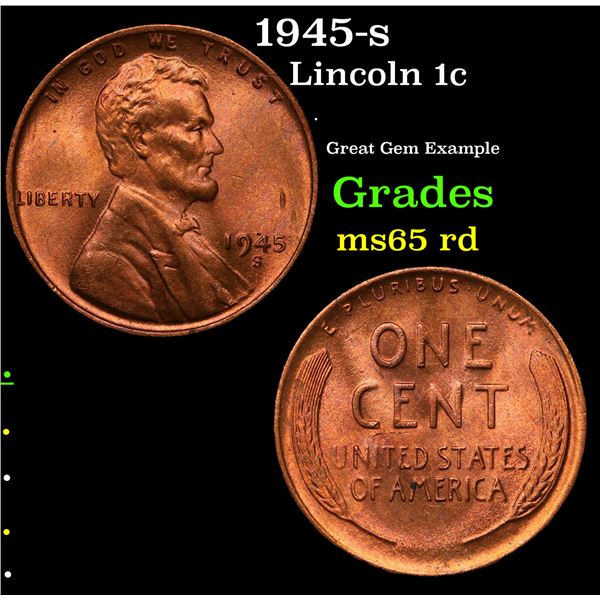 1945-s Lincoln Cent 1c Grades GEM Unc RD