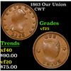 1863 Our Union Civil War Token 1c Grades vf+