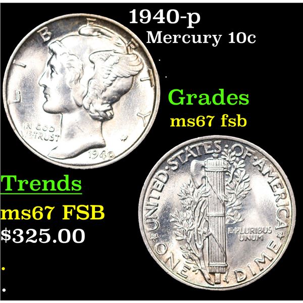 1940-p Mercury Dime 10c Grades GEM++ FSB