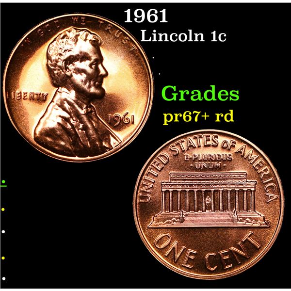 Proof 1961 Lincoln Cent 1c Grades Gem++ Proof Red