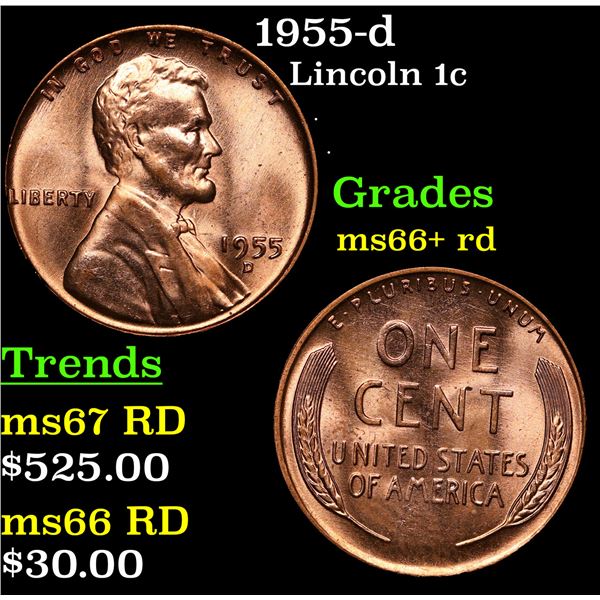 1955-d Lincoln Cent 1c Grades GEM++ RD
