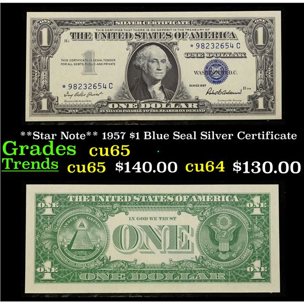 **Star Note** 1957 $1 Blue Seal Silver Certificate Grades Gem CU
