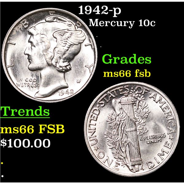 1942-p Mercury Dime 10c Grades GEM+ FSB