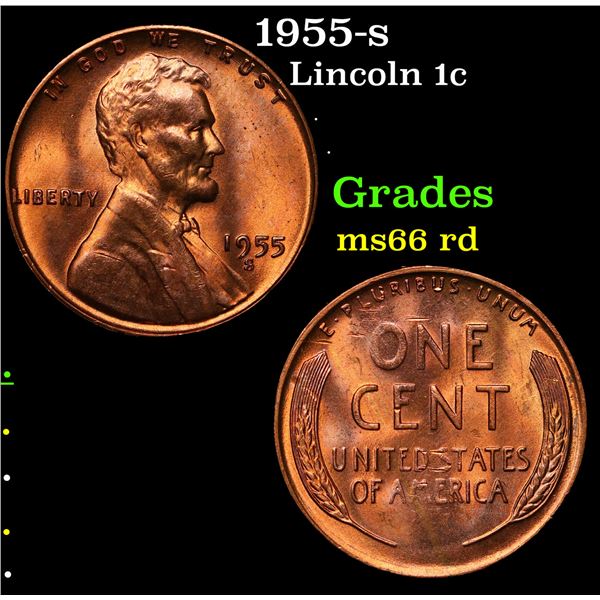 1955-s Lincoln Cent 1c Grades GEM+ Unc RD