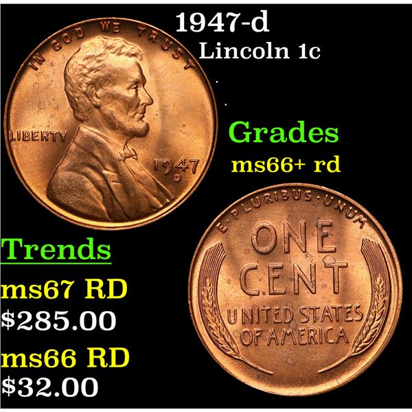 1947-d Lincoln Cent 1c Grades GEM++ RD
