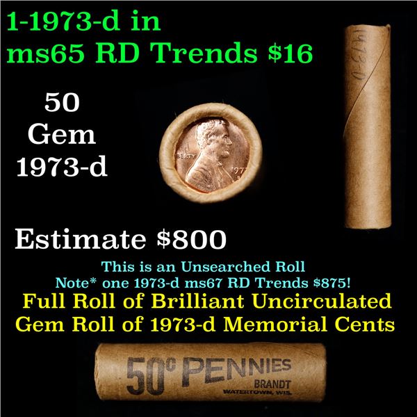 Shotgun Lincoln 1c roll, Brandt Wrapper 1973-d 50 pcs